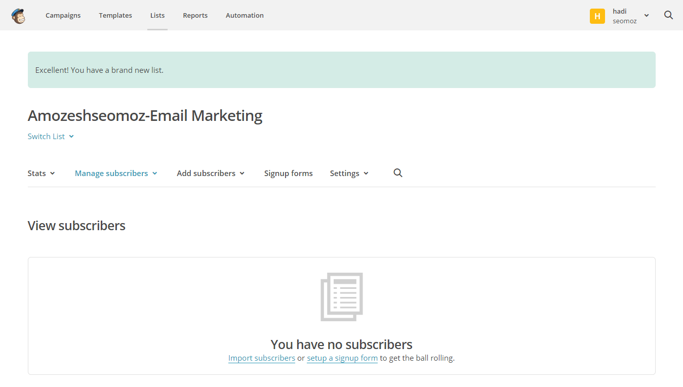 All subscribers of amozeshseomoz Email Marketing   MailChimp